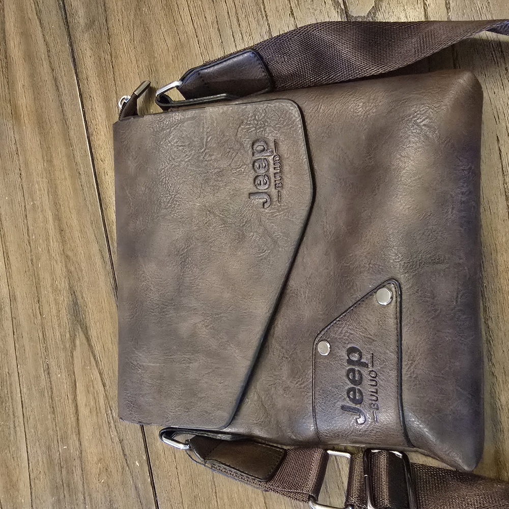 Jeep Brown Leather Crossbody Bag with Flap Design